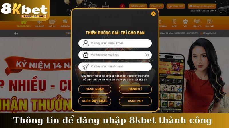 Thông tin để đăng nhập 8kbet thành công